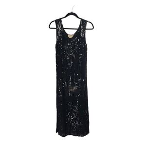 Black Silk And Sequin Sleeveless Dress